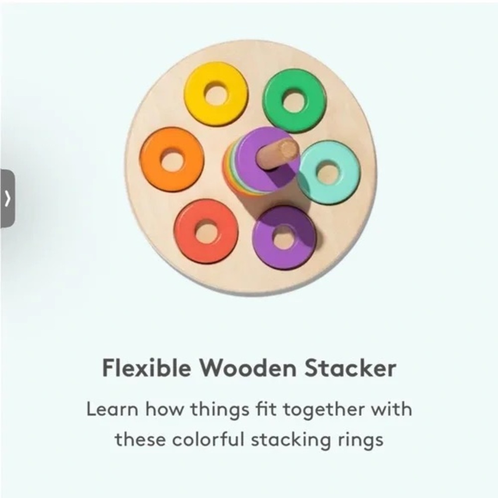 Lovevery Flexible Wooden Ring Stacker with Rainbow Rings Months 13, 14, 15